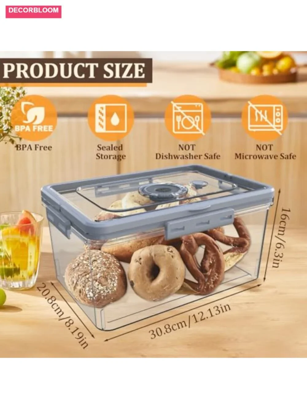 Bread Box with Digital Hygrometer, Time Recording Dial, Airtight Storage